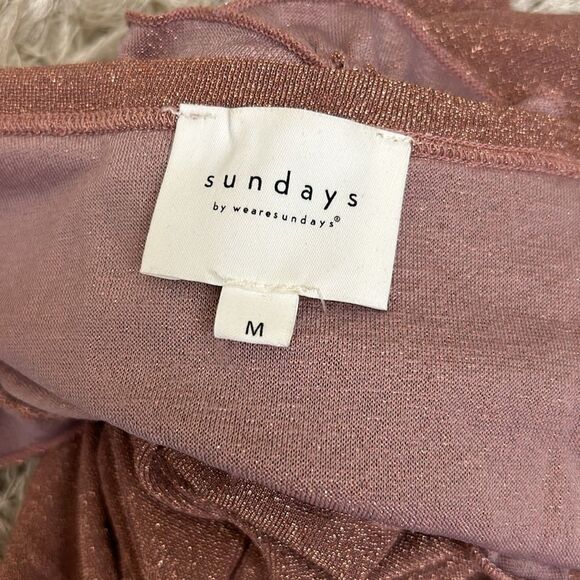 SUNDAYS By Wearesundays Kobie Metallic Ruffle Trim Tank Top Metallic Rose size M - Picture 10 of 11